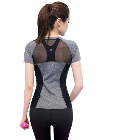 

Mesh Patchwork Sport Top Female Fitness Clothing Yoga Shirt Sports Sweatshirt Tops For Women Gym Running T-shirt