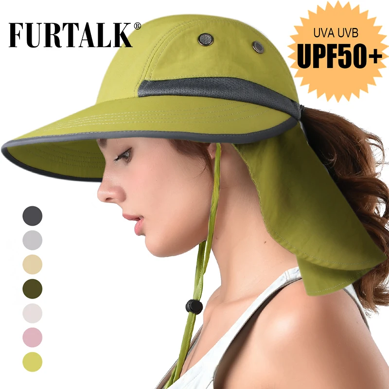 

FURTALK Summer Sun Hat Ponytail Safari Hats for Women Wide Brim Fishing Hat with Neck Flap UPF 50+ Sun Protection Cap for Female