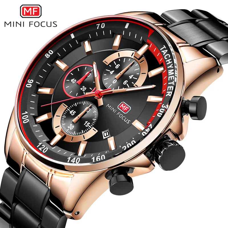 

MINI FOCUS Chronograph Quartz Men Watch Luxury Brand Stainless Steel Business Wrist Watches Men Clock Relogio Masculino 0218G