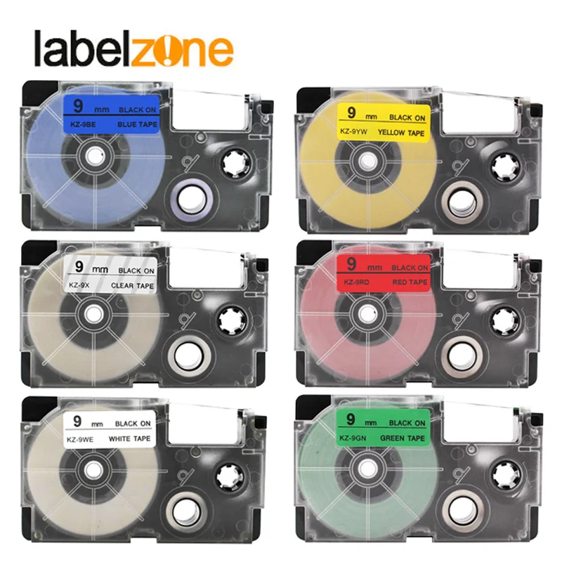 

6Pcs combo set 9mm XR-9WE XR-9X XR-9RD XR-9YW XR-9GN XR-9BE Laminated Label Tapes Compatible for KL60 KL100 KL120 KL750 Printers