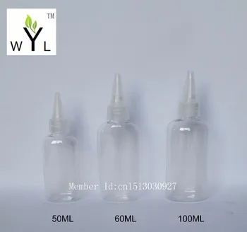 

50ML 60ml 100ml transparent travel plastic bottles,comestic container,empty flat bottle can be press with pointed mouth WYL