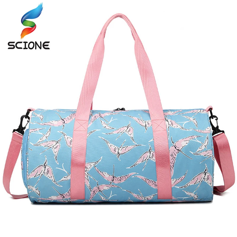 Cool Floral Pattern Women Sports Gym Totes Bag Multi-Function Nylon Travel Shoulder Bag