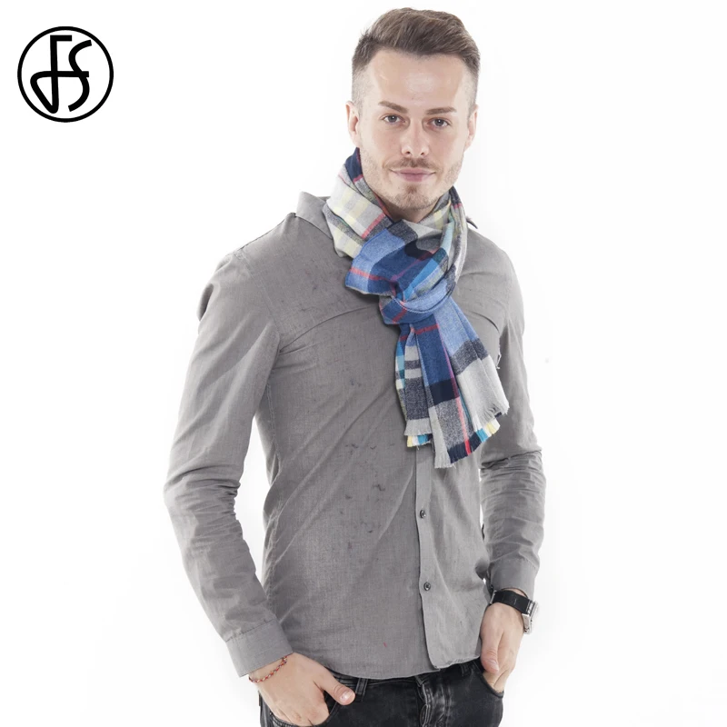 

FS Designer Navy Blue Warm Tartan Plaid Cashmere Scarf Men Wool Long Winter Luxury Brand Scottish Style Scarves Warp Shawls