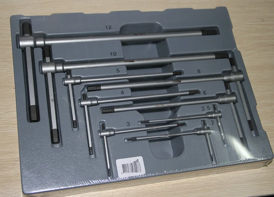 9pcs Din standard S2 alloy steel T shape hex key adjustable movable hex