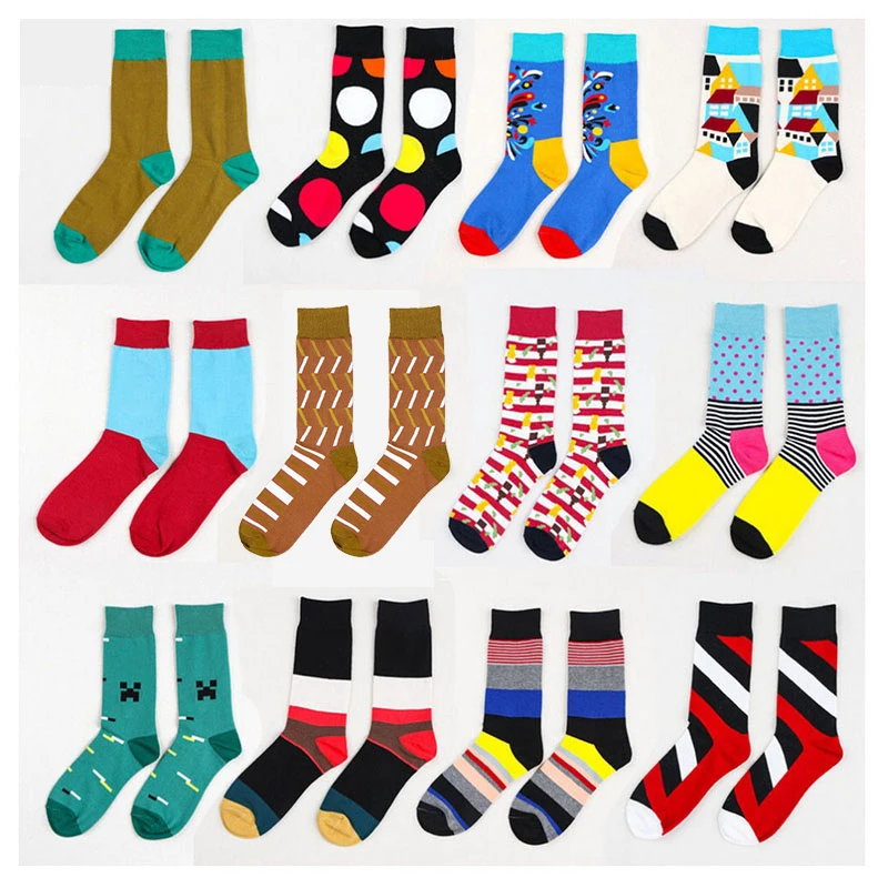 2016 Summer Fashion Mens Cotton Socks Colorful Striped Jacquard Art Socks Hit Color Dot Long Happy Socks Men's Dress Sock