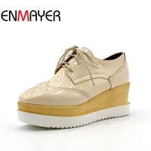 ENMAYER Dot Decoration Large Size 34-43 Women High Heels Shoes Fashion Lace Up Wedges Pumps Spring Casual Platform Women Shoes
