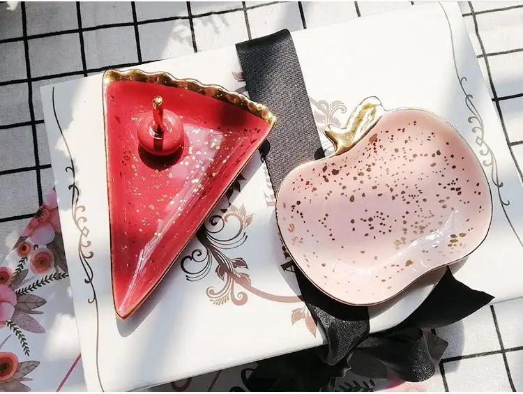 Nordic Ceramic Watermelon Apple Small Jewelry Dish Earrings Necklace Ring Storage Plates Fruit Dessert Display Bowl Decoration