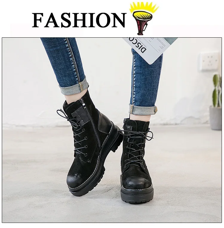 SWYIVY Women Ankle Boot Hot Autumn Shoes Genuine Leather Woman Shoes Martin Boots Platform Cowboy Boots For Women Zipper