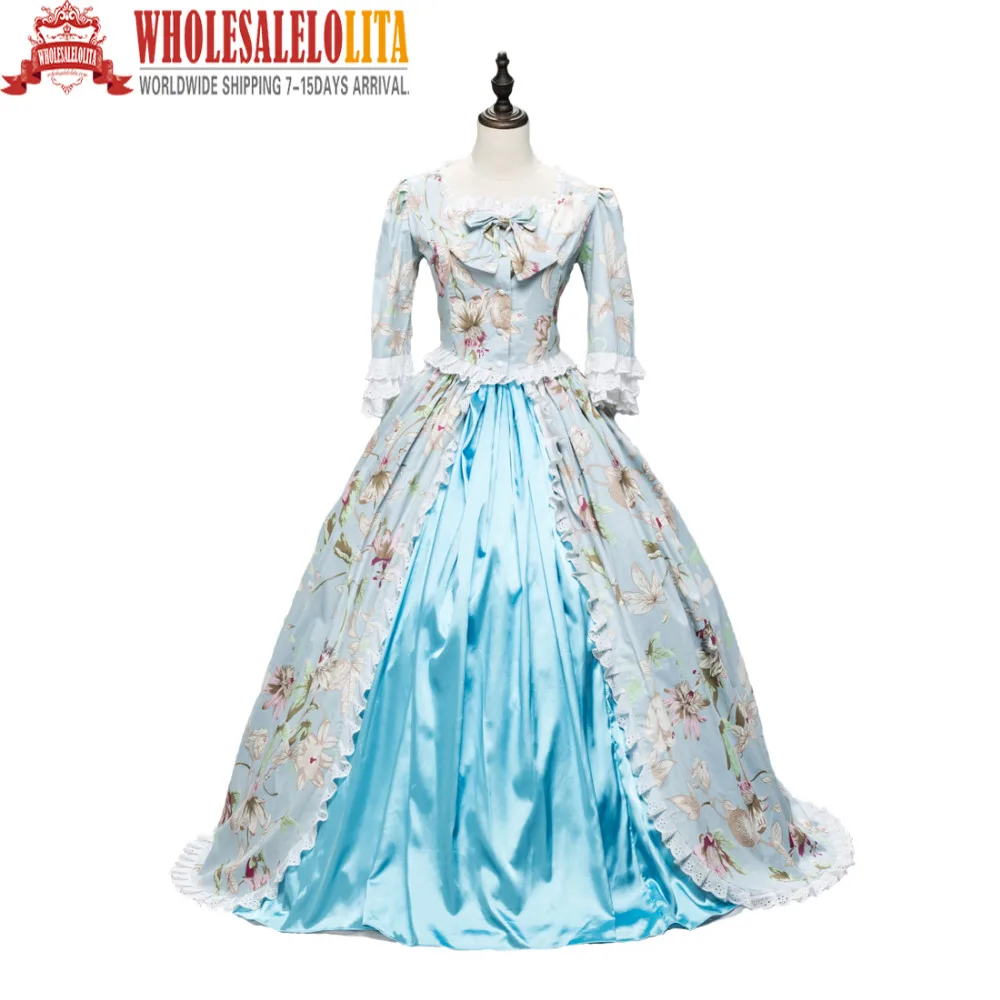 

Renaissance Colonial Ball Gown Period Dress Floral Theater Reenactment Clothing