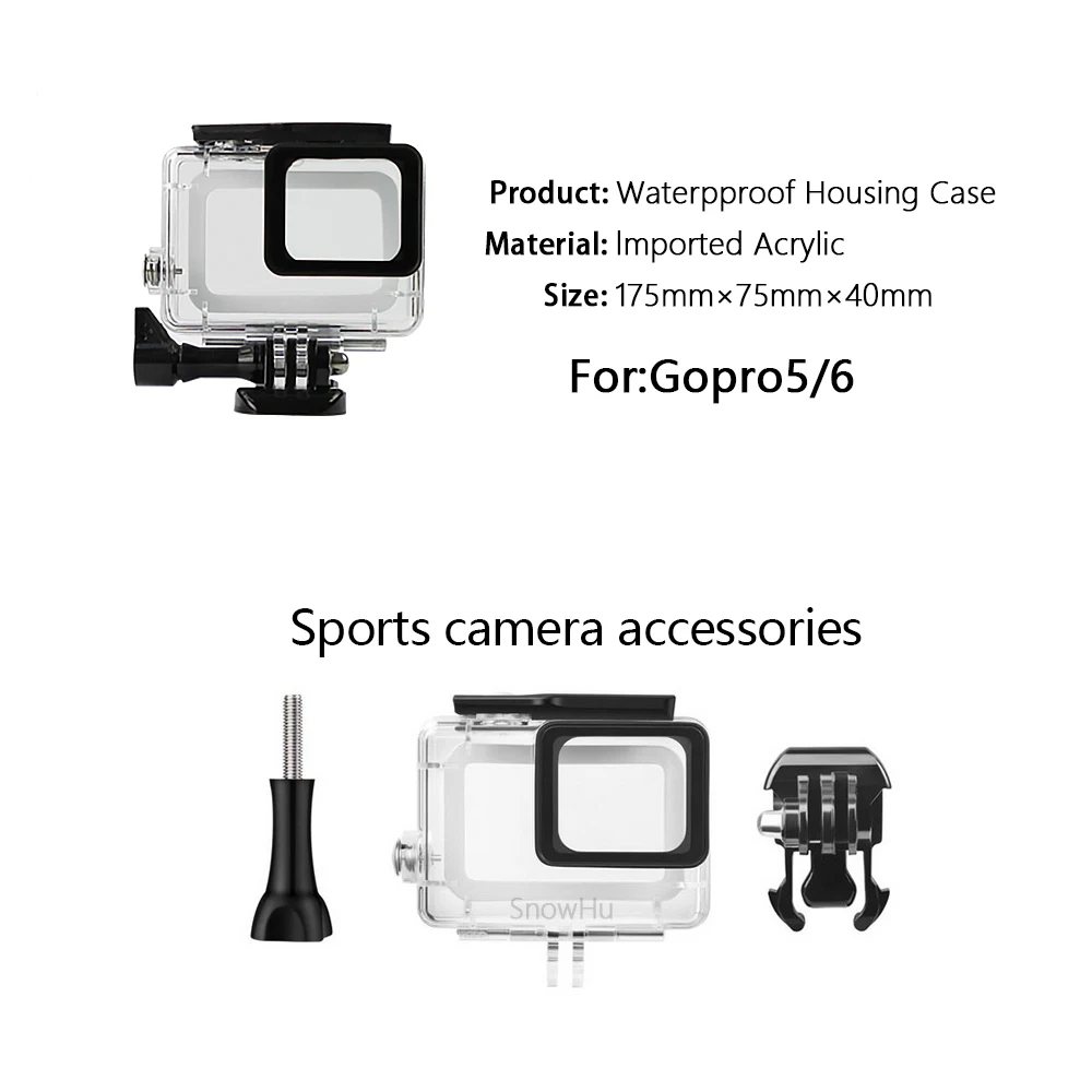 SnowHu 45M Waterpro для Go pro 7 6 5 Аксессуары водонепроницаемый корпус Чехол крепление Gopro Hero