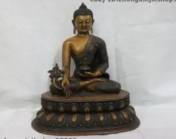 

Tibet Buddhist Fane purple Bronze Copper Medicine Sakyamuni Buddha Statue