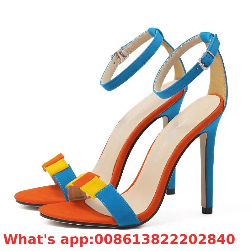

Summer New Suede Color Matching Word Band Simple Versatile Stiletto High Heel Sandals Women's Shoes High-hells