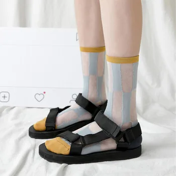 

Fashion Summer Tulle Socks For Women Thin Patchwork Socks Ladies Long Happy Socks Loose Socks Female Dress Hosiery Street
