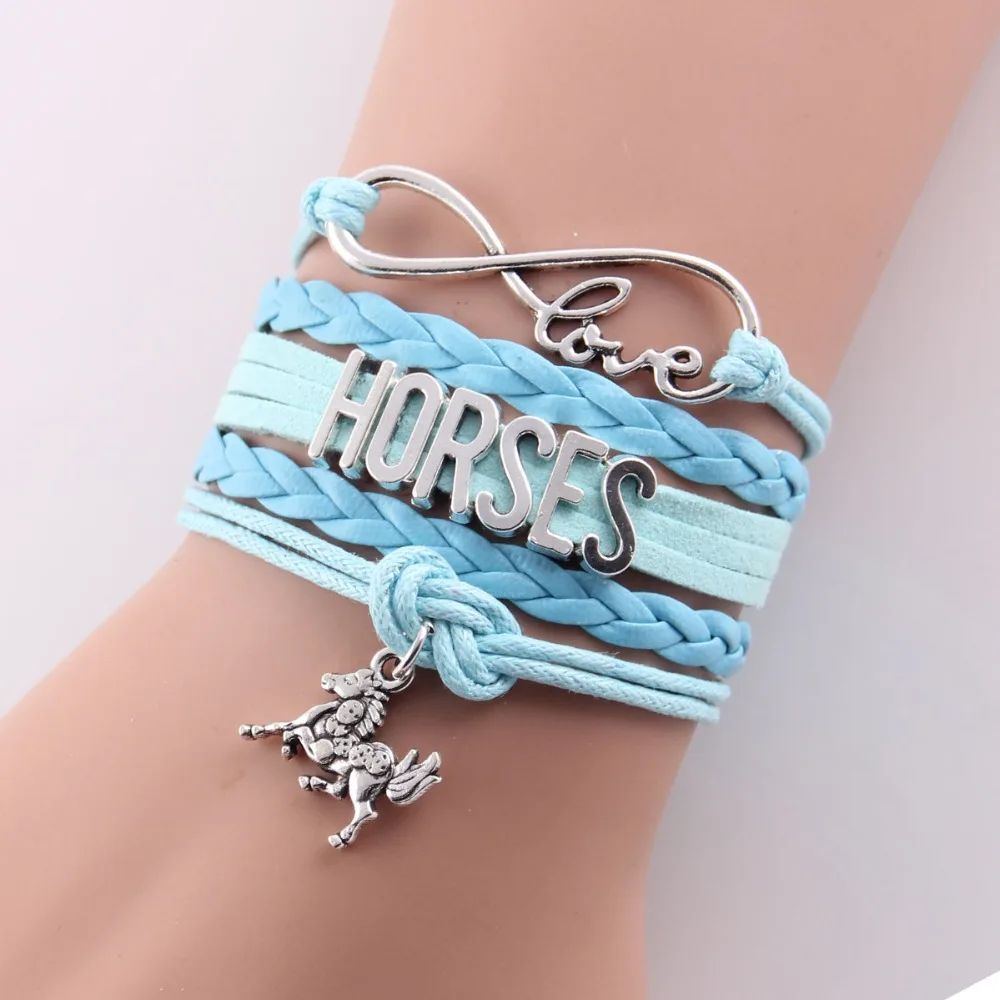 Женский кожаный браслет с шармами лошади|infinity love horses bracelet|horse braceletmen bracelet |
