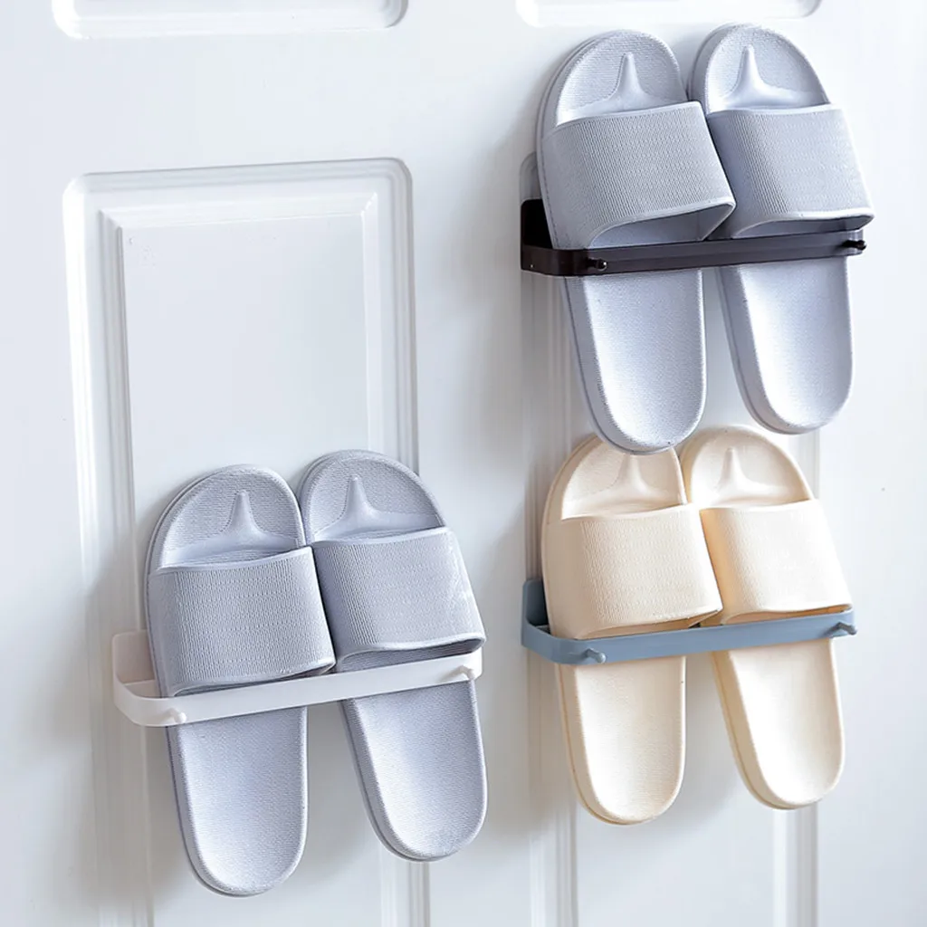 

Single-Layer Shoes Rack Wall Mount Slippers Hanging Shelf Slipper Storage Organizer Solid Color Organizador De Zapatos