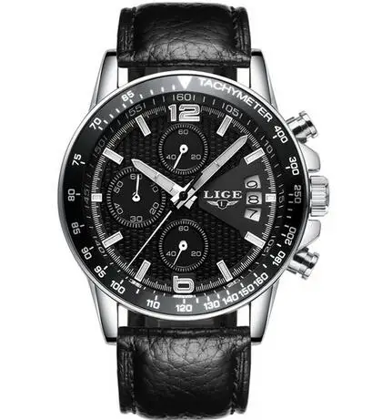 Новинка LIGE мужские часы Топ бренд класса люкс Секундомер спортивные водонепроницаемые кварцевые часы мужские модные бизнес часы relogio masculino - Цвет: Silver black