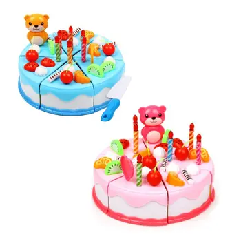 

37pcs/set Happy Birthday Cake Toy Fruit Food Cutting Kitchen Food Pretend Role Play For Kids Girls Gift