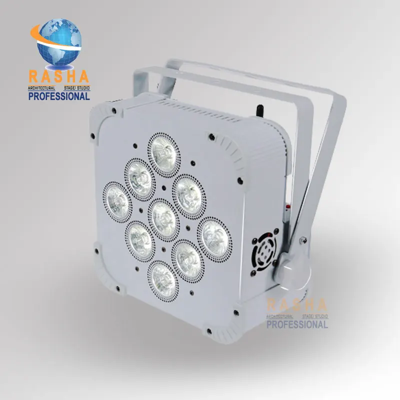 

White Cae 9*18W LED's 6in1 RGBAW+UV Battery Power Built In Wireless LED Flat Par Light,LED Slim Par Can, Wifi Stage Light