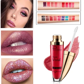 

18 color pudaier brand glitter liquid lipstick metal metallic shimmer shining waterproof pigment lip gloss tint cosmetics makeup