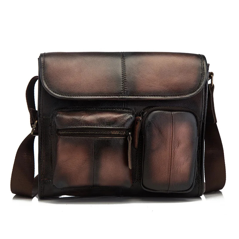

New Genuine Leather 9' Men Crossbody Shoulder Bag Men's Vintage Messenger Bag Casual Business Pack For Ipad