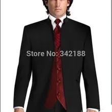 Классические смокинги для жениха на заказ, черные лучшие мужские мандаринские лацкан друг жениха, мужские свадебные костюмы для жениха(куртка+ брюки+ жилет