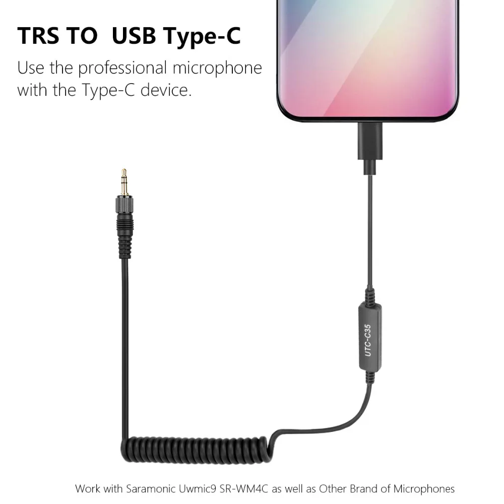 Saramonic UCT-C35 TRS TO Type-C Microphone Cable audio adapter for Using Uwmic9 UwMic15 SR-WM4C with Type-C Device Smartphones