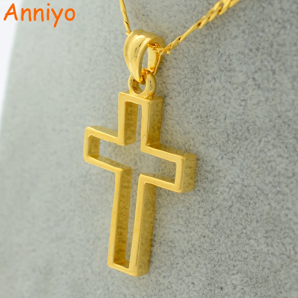 Anniyo Gold Color Cross Necklace for Women Men,Jesus Crucifix Jewelry