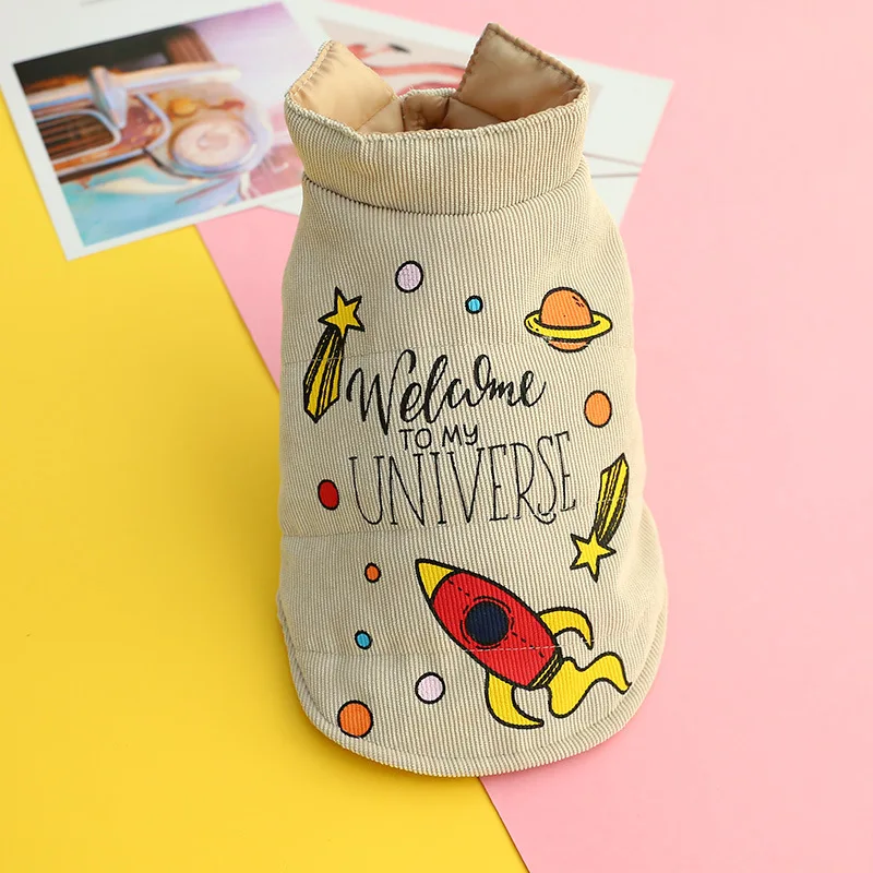 

New Winter Dog Clothes Warm Pet Universe Print Coat for Small Medium Dogs French Bulldog Thick Cotton Dog Jacket Vest Clothing