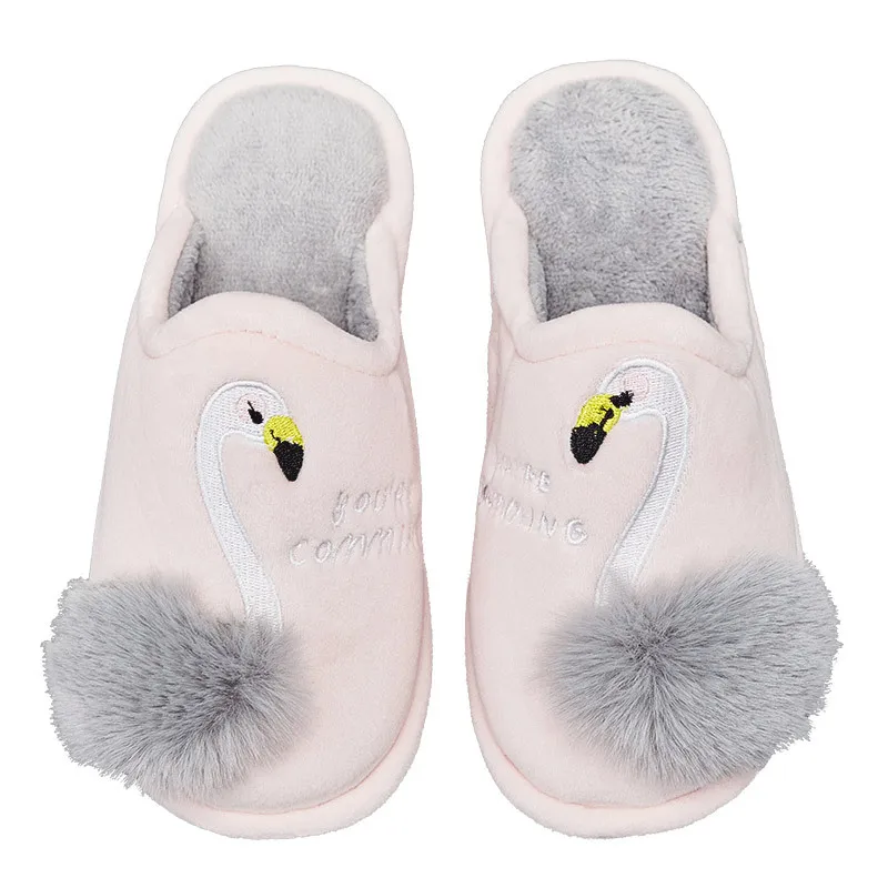 

Millffy Women's swan Animal Embroidered Flamingos Memory Foam Warm Slippers Indoor Outdoor non-slip slippers