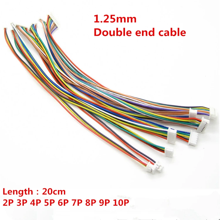 10 шт. JST 1,25 мм 2 P/3 P/4 P/5 P/6 P/7 P/8 P/9 P/10 Pin двойной конец разъема 1,25 200 мм штекер кабеля в том же направлении