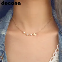 Docona Бохо золото белый жемчуг Dove Чокеры ожерелье для женщин голубь чокер ожерелье s массивные ювелирные изделия воротники 6723