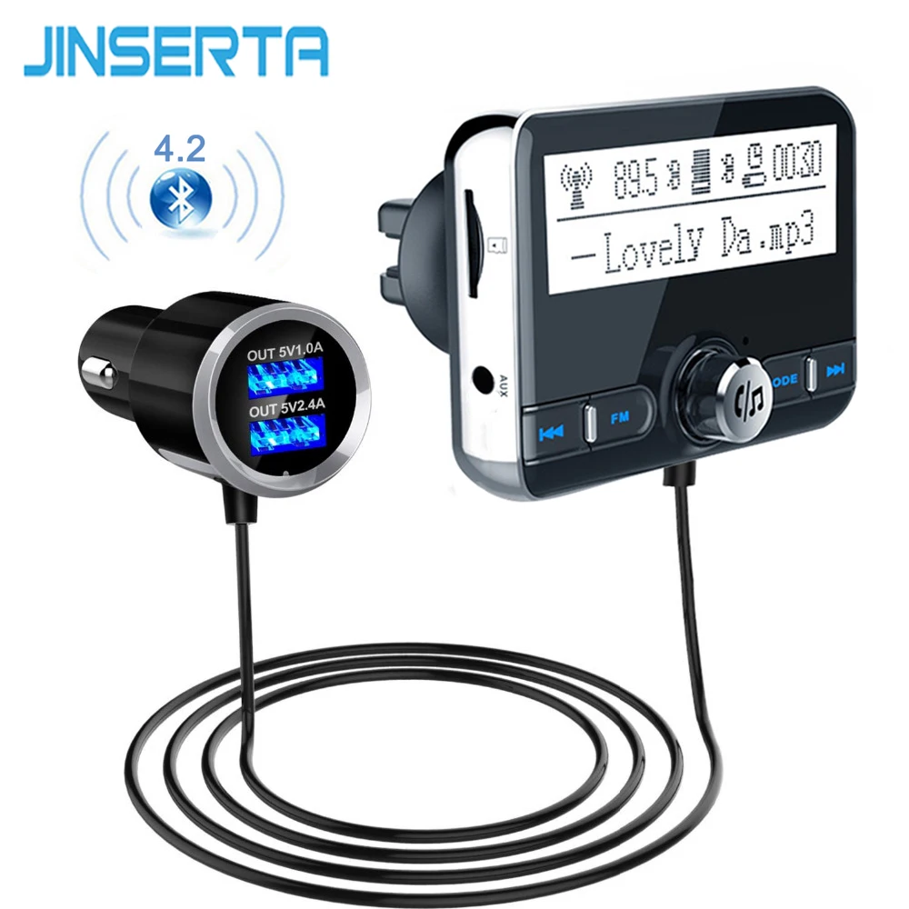 

JINSERTA Wireless FM modulator Bluetooth Handsfree Car Kit MP3 Player TF AUX Audio Bluetooth Receiver 5V 3.4A 2 USB Charger