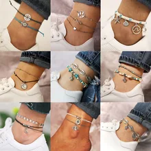 Креативная мода сплав раковина черепаха кулон Морская звезда ножной браслет набор разнообразие стиль веревка бусины браслет Бохо пляж праздник аксессуары