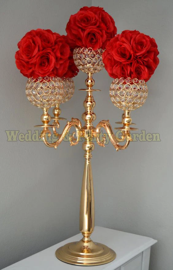 Горячие H75cm золотой канделябр подставка для цветов Свадебная украшение стооа, кристаллы подсвечник вечерние украшения 10 шт