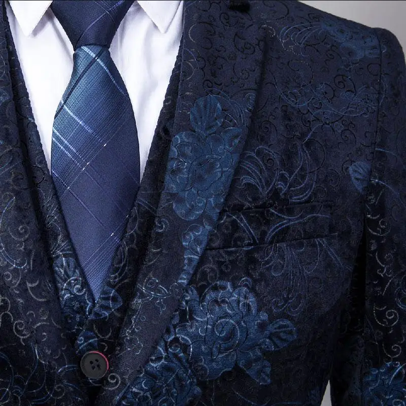 2020 High Quality Men Suits fashion Banquet male Blazer Jacket with Vests and Pant Blue Red man Wedding Suits