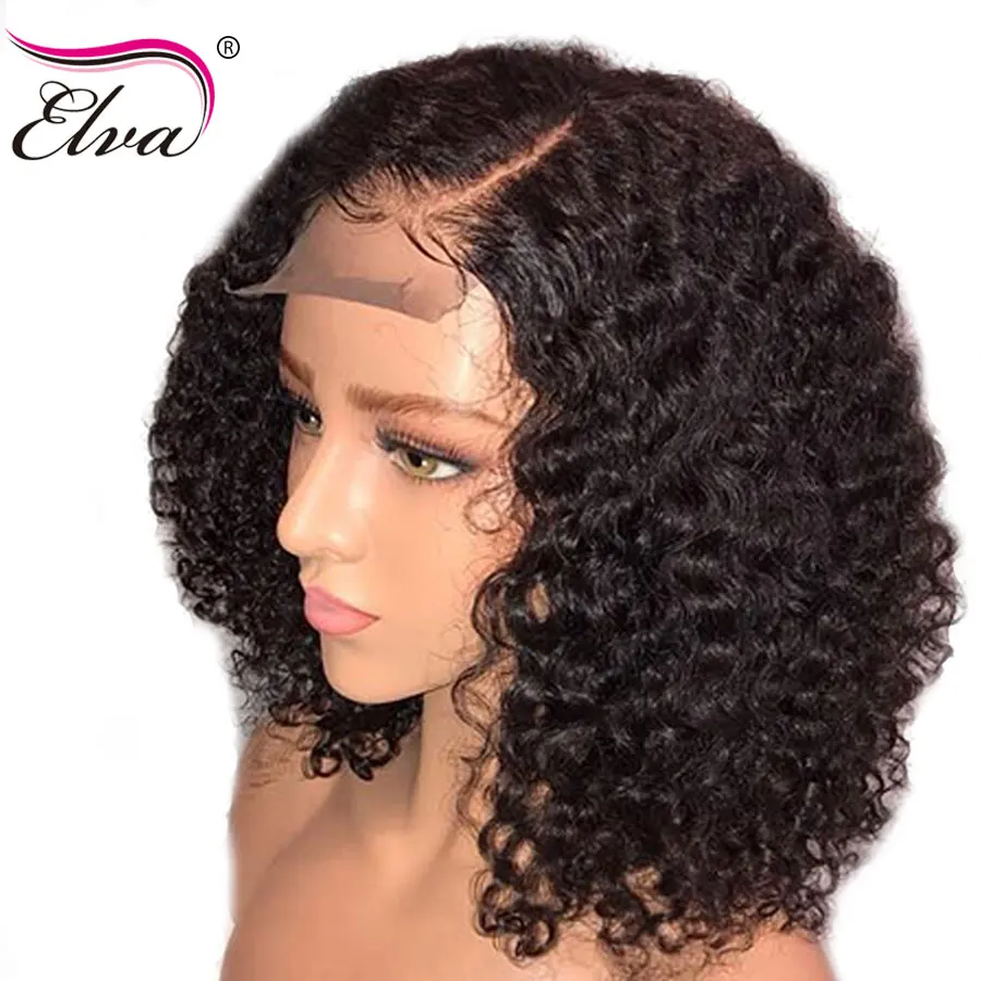 Elva remy волосы короткие парики из человеческих волос для черных женщин вьющиеся кружевные передние человеческие волосы парики предварительно выщипанные с детскими волосами боб парик 8-16''