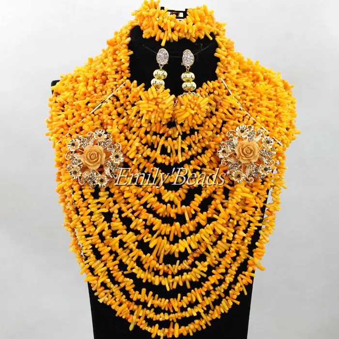 Fantastic African Orange Coral Beads Jewelry Set Irregular Nigerian Wedding Costume Indian