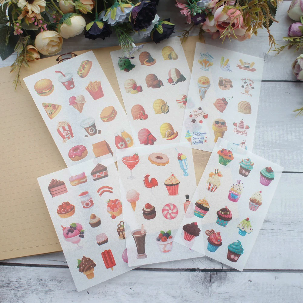

6 Sheets cupcake cake Style Paper Sticker Scrapbooking DIY Gift Packing Label Decoration Tag Party Decoration