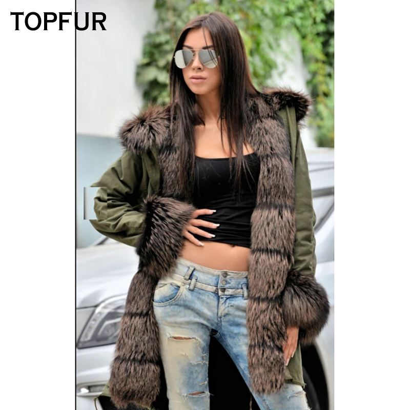 

TOPFUR New Arrival Real Fur Parka Women Fashion Natural Silver Fox Fur Collar And Cuff 2018 Winter Luxury Thick Warm Fur Parka
