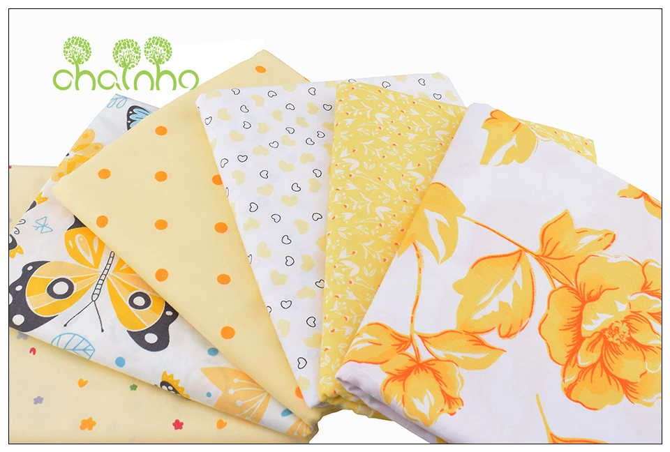 Chainho, желтая Цветочная серия, саржевая хлопковая ткань с принтом, Лоскутная Ткань, сделай сам шитье и материал для стеганых изделий для ребенка и ребенка, полуметра