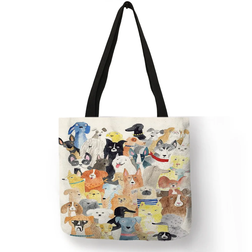 Женская Повседневная портативная модная сумка, цветная мультяшная милая сумка с рисунком котенка, дизайнерская сумка на плечо, эко льняные Ежедневные Сумки - Цвет: 011