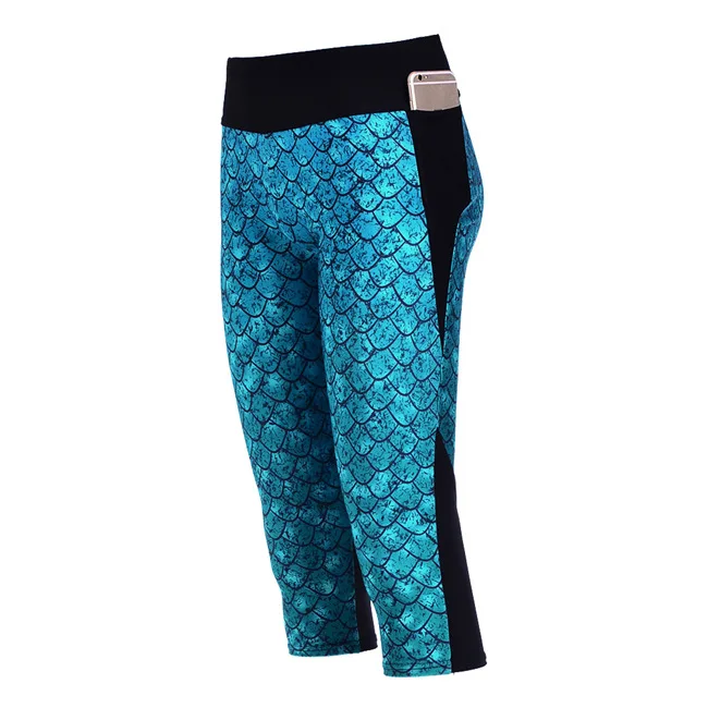 

Capri Pants New Women's 7 Point Pants Sexy Mermaid Scales Sporting Legging Digital Print Women High Waist Side Ropa Deportiva