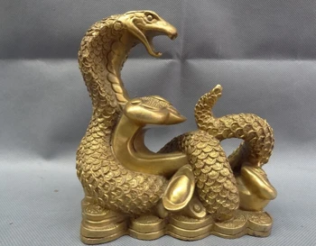 

song voge gem S2401 Chinese Brass Year Zodiac Wealth YuanBao Full Coin RuYi Snake Head Statue Animal
