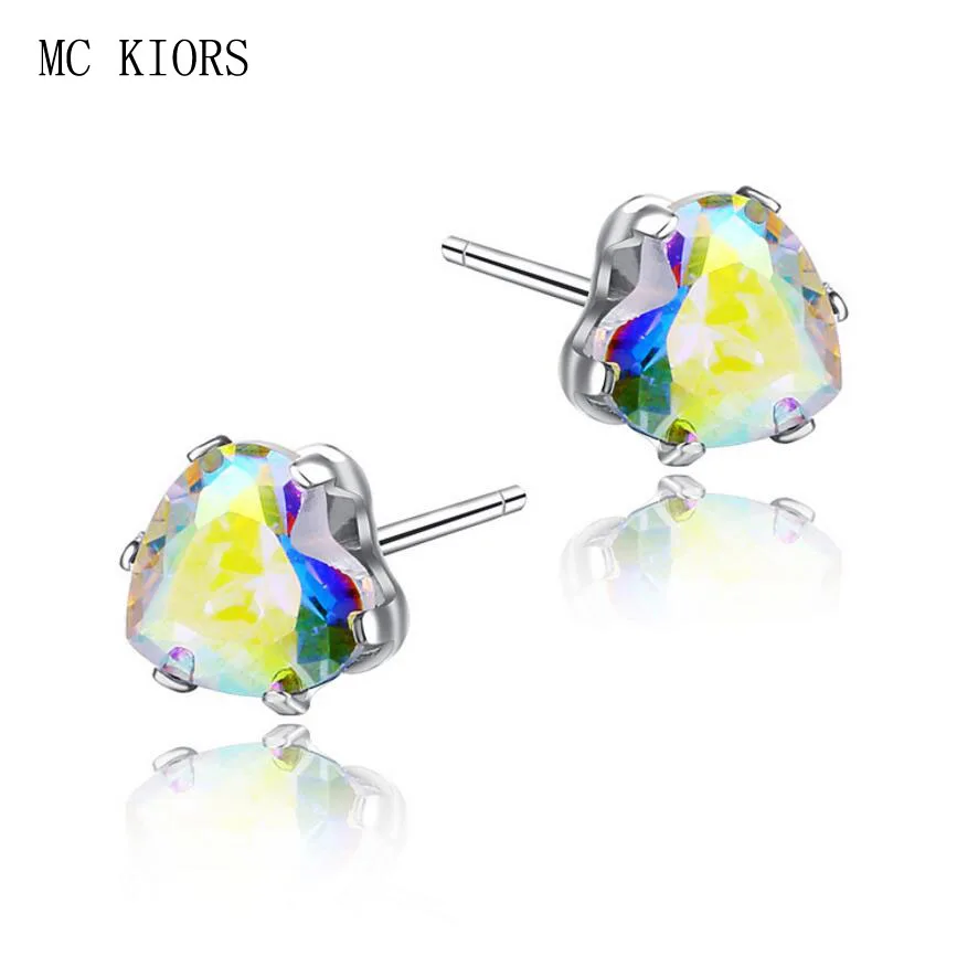 

11 Colors Fashion Heart Copper Spike Zircon Stud Earrings Green Korean Earring Jewellery Girls Shiny Transparent Joker 2018