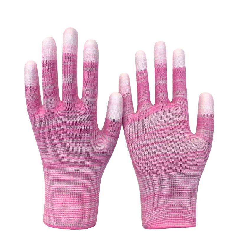 Тонкие рабочие перчатки из полиуретана с клеем для пальцев, Нескользящие антистатические перчатки для защиты труда, нейлоновые перчатки