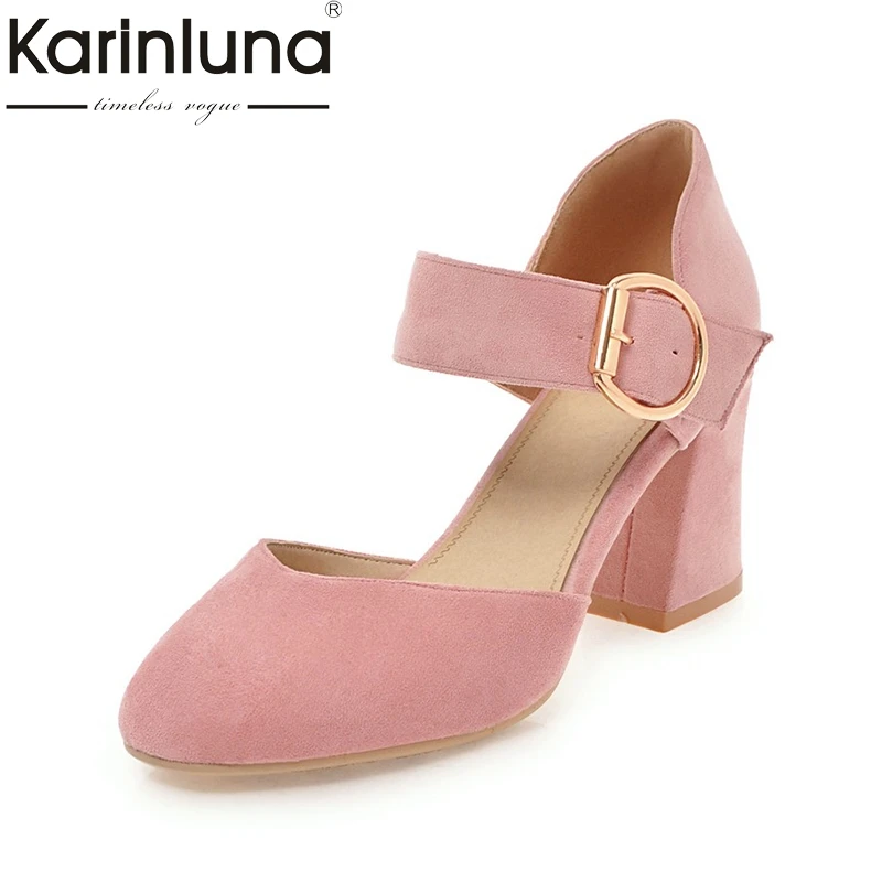 

Karinluna New Arrivals Plus Size 33-43 Slip On Summer Mary Janes Pumps Women Shoes Sweet Square High Heels Date Shoes Woman