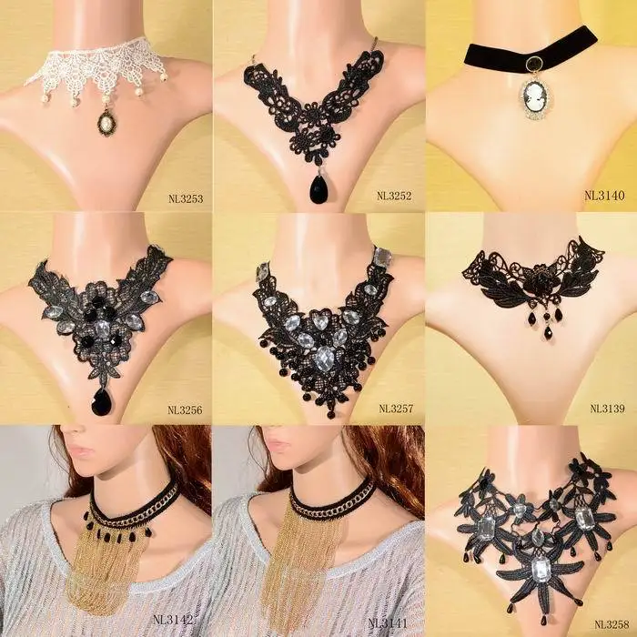 

2019 New Fashion Chunky Statement Flower Pendant Punk Choker Collar Necklace Sexy Lace Jewelry For Women Free Shipping