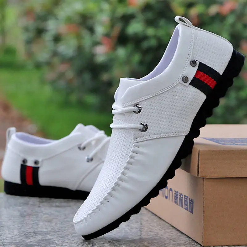 

2019 Men Shoes Summer Breathable Casual Shoes Leather Loafers Men White Driving Shoes Luxury Mocassin Homme