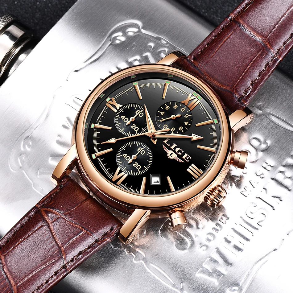 Reloj Hombre LIGE Роскошные мужские часы модный подарок хронограф кварц Рим цифровые