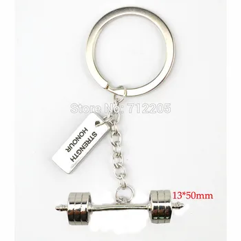 

Fitness Gym jewelry 20pcs a lot rhodium plated Weightlifting barbell with Strength Honour Key chain(K107)
